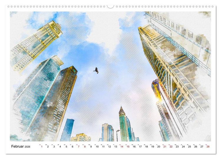 Produktbild: Dubai - Impressionen in Aquarell (hochwertiger Premium Wandkalender 2026 DIN A2 quer), Kunstdruck in Hochglanz