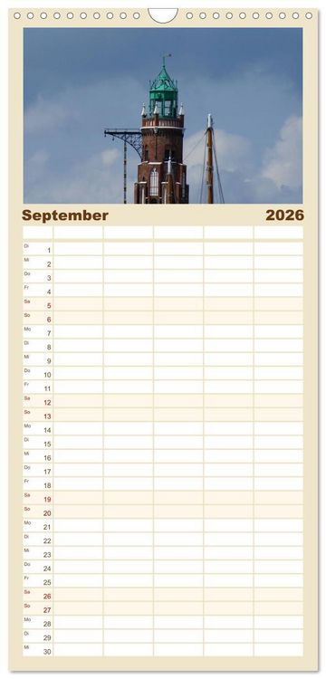 Produktbild: Familienplaner 2026 - An der Nordsee mit 5 Spalten (Wandkalender, 21 x 45 cm) CALVENDO