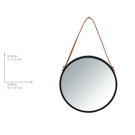 Produktbild: Wandspiegel Mod. Borrone rund 30 cm, mit Aufh&auml;nge-Riemen