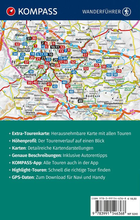Produktbild: KOMPASS Wanderf&uuml;hrer Harz, 60 Touren mit Extra-Tourenkarte