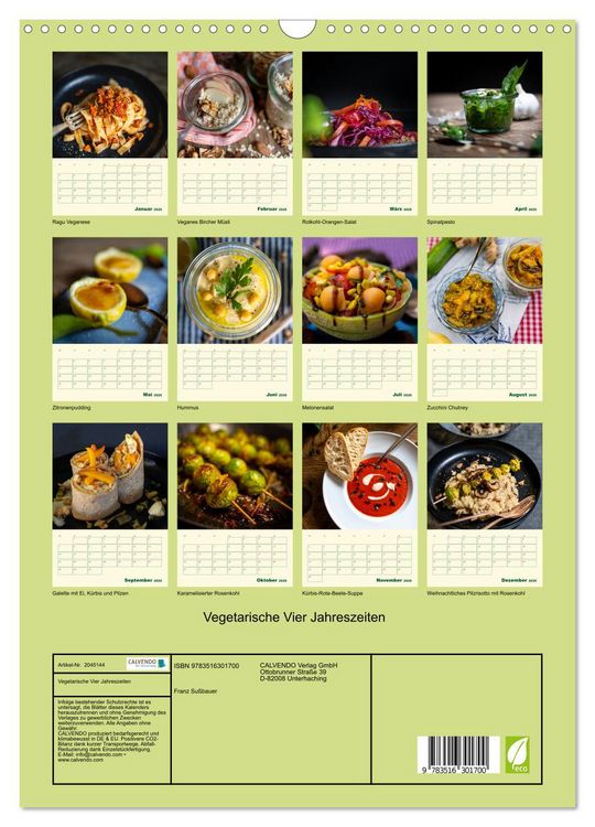 Produktbild: Vegetarische Vier Jahreszeiten (Wandkalender 2026 DIN A3 hoch), CALVENDO Monatskalender