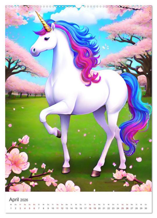 Produktbild: Jeder braucht ein Einhorn in seinem Leben - Bildergeschichte f&uuml;r Kinder (hochwertiger Premium Wandkalender 2026 DIN A2 hoch), Kunstdruck in Hochglanz