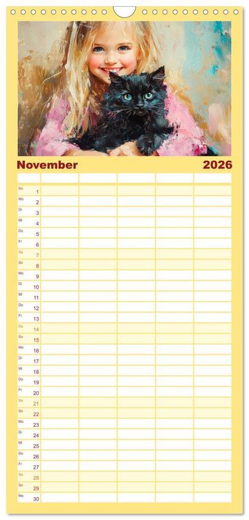 Produktbild: Familienplaner 2026 - Zweisamkeit in Farben. Katzen und Menschen in Harmonie mit 5 Spalten (Wandkalender, 21 x 45 cm) CALVENDO
