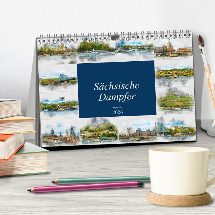 Produktbild: S&auml;chsische Dampfer Aquarelle (Tischkalender 2026 DIN A5 quer), CALVENDO Monatskalender