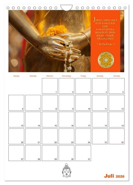 Produktbild: Buddhas Zitate und Weisheiten (Wandkalender 2026 DIN A4 hoch), CALVENDO Monatskalender