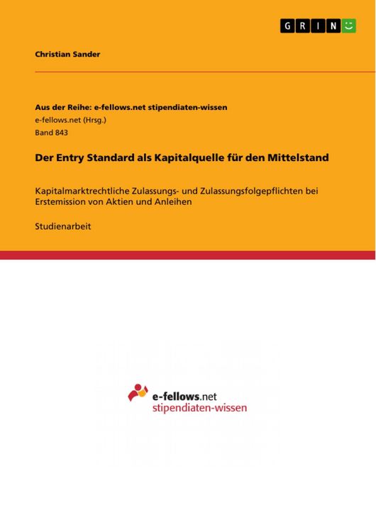 Produktbild: Der Entry Standard als Kapitalquelle f&uuml;r den Mittelstand