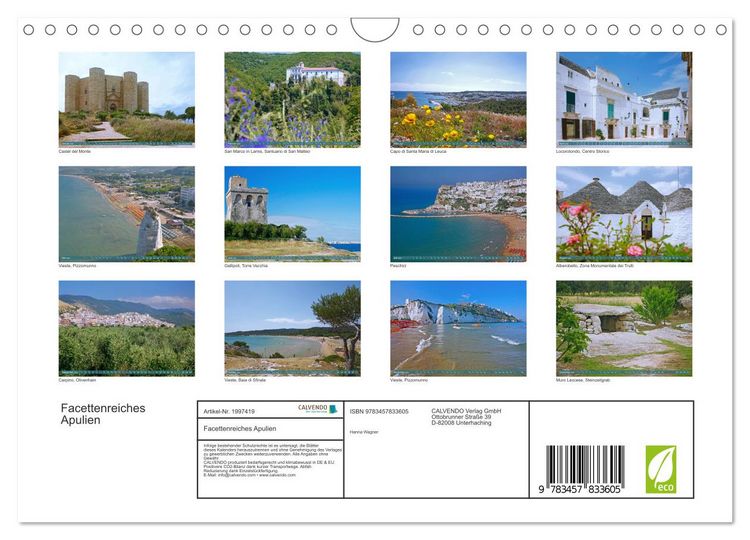 Produktbild: Facettenreiches Apulien (Wandkalender 2026 DIN A4 quer), CALVENDO Monatskalender
