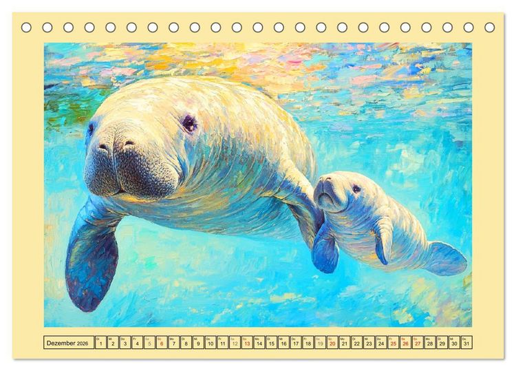 Produktbild: Manatee Paintings. Rundschwanzseek&uuml;he im &Ouml;lgem&auml;lde-Stil (Tischkalender 2026 DIN A5 quer), CALVENDO Monatskalender