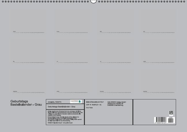 Produktbild: Geburtstags - Bastelkalender - Grau (Wandkalender immerw&auml;hrend DIN A2 quer)