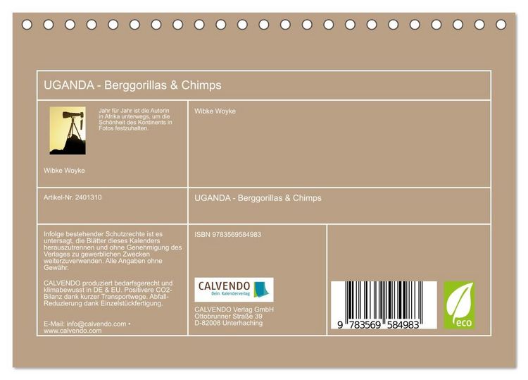 Produktbild: UGANDA - Berggorillas & Chimps (Tischkalender 2027 DIN A5 quer), CALVENDO Monatskalender