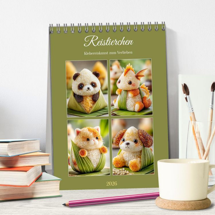 Produktbild: Reistierchen. Klebereiskunst zum Verlieben (Tischkalender 2026 DIN A5 hoch), CALVENDO Monatskalender
