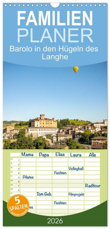 Produktbild: Familienplaner 2026 - Barolo in den H&uuml;geln des Langhe mit 5 Spalten (Wandkalender, 21 x 45 cm) CALVENDO