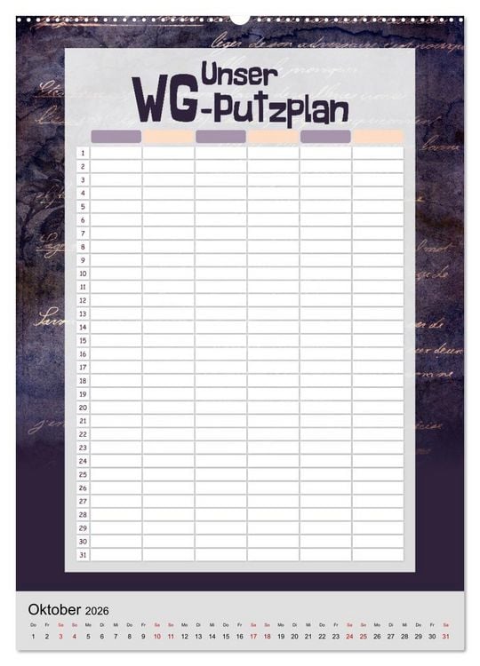 Produktbild: Gothic WG-Putzplan & Kalender 2026 (Wandkalender 2026 DIN A2 hoch), CALVENDO Monatskalender
