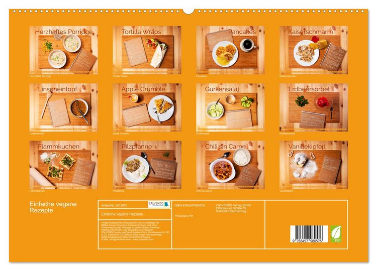 Produktbild: Einfache vegane Rezepte (hochwertiger Premium Wandkalender 2026 DIN A2 quer), Kunstdruck in Hochglanz