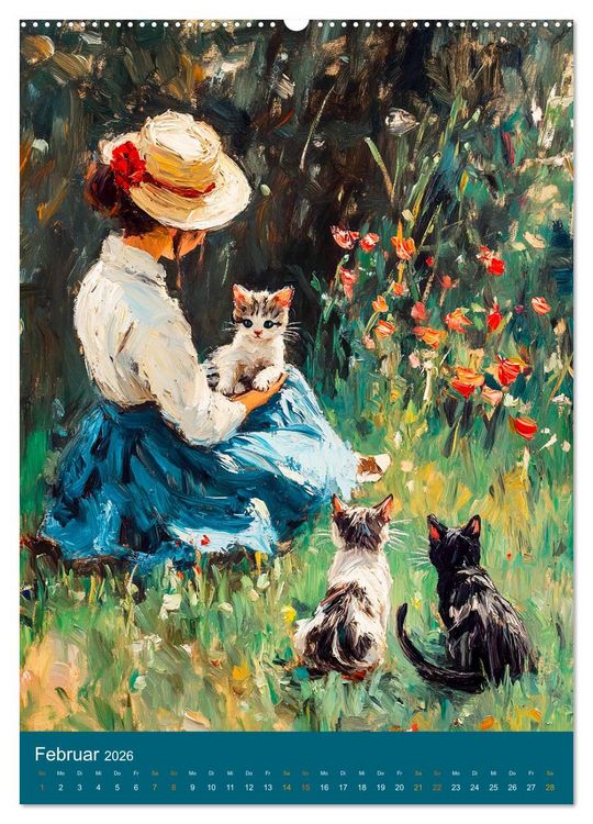 Produktbild: Katzen und Kunst - Samtige Herrscher der impressionistischen G&auml;rten (hochwertiger Premium Wandkalender 2026 DIN A2 hoch), Kunstdruck in Hochglanz