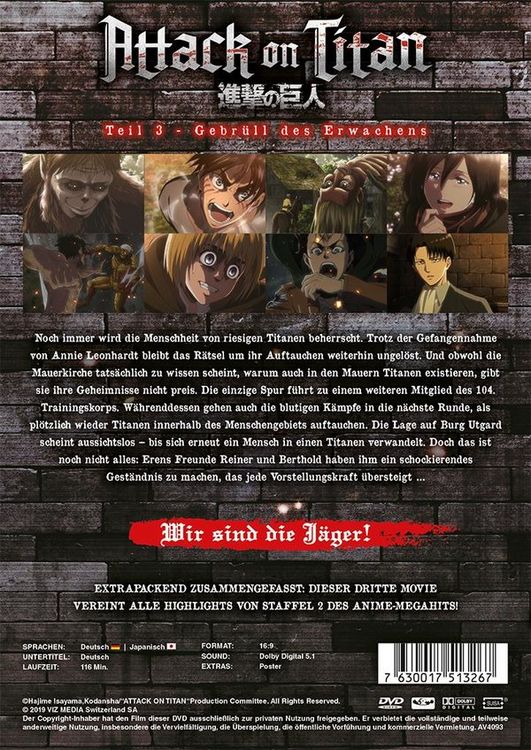 Produktbild: Attack on Titan - Anime Movie Teil 3: Gebr&uuml;ll des Erwachens