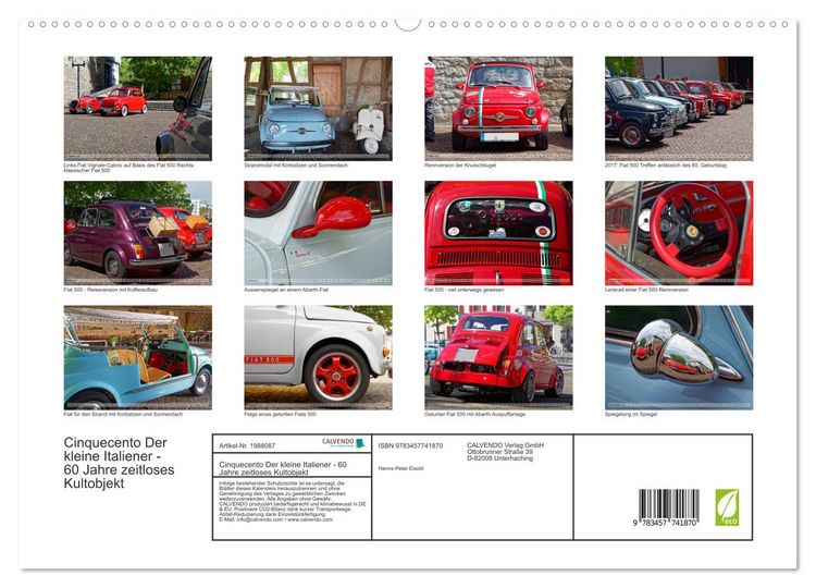 Produktbild: Cinquecento Der kleine Italiener - 60 Jahre zeitloses Kultobjekt (hochwertiger Premium Wandkalender 2026 DIN A2 quer), Kunstdruck in Hochglanz