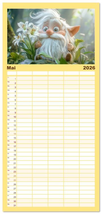 Produktbild: Familienplaner 2026 - Zwergenland - Kinderkalender mit 5 Spalten (Wandkalender, 21 x 45 cm) CALVENDO