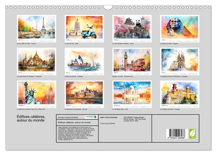 Produktbild: &Eacute;difices c&eacute;l&egrave;bres, autour du monde (Calendrier mural 2026 DIN A3 vertical), CALVENDO calendrier mensuel