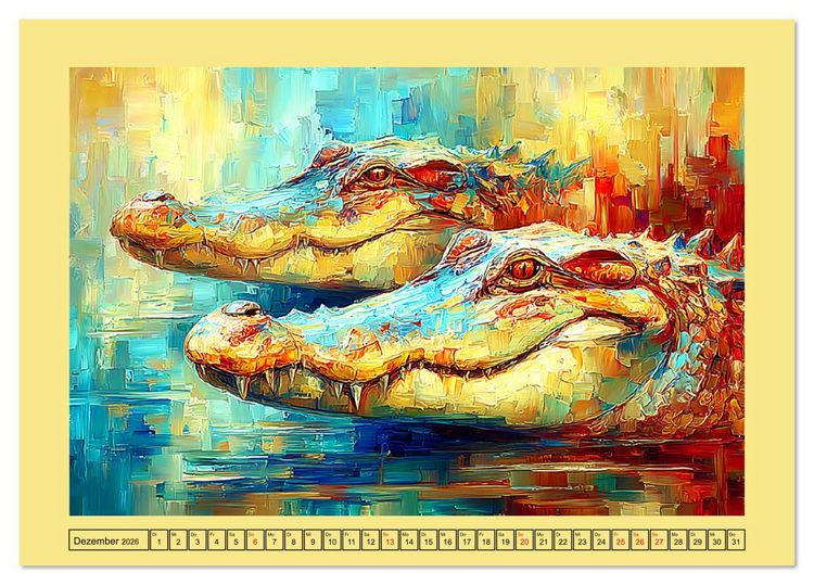 Produktbild: Imposante Reptilien. Faszinierende Tiere in moderner &Ouml;loptik (Tischkalender 2026 DIN A5 quer), CALVENDO Monatskalender