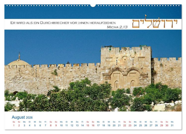Produktbild: Jerusalem. Kalender mit Bibelworten (hochwertiger Premium Wandkalender 2026 DIN A2 quer), Kunstdruck in Hochglanz