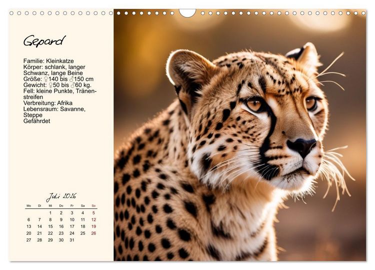 Produktbild: Zw&ouml;lf Raubkatzen im Portrait (Wandkalender 2026 DIN A3 quer), CALVENDO Monatskalender