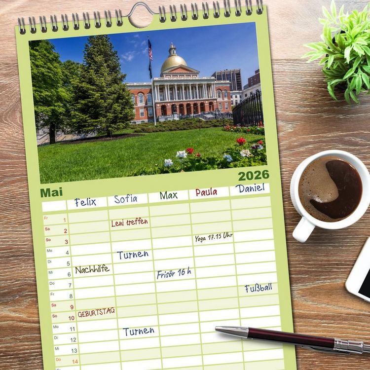 Produktbild: Familienplaner 2026 - Stadtansichten aus Boston mit 5 Spalten (Wandkalender, 21 x 45 cm) CALVENDO