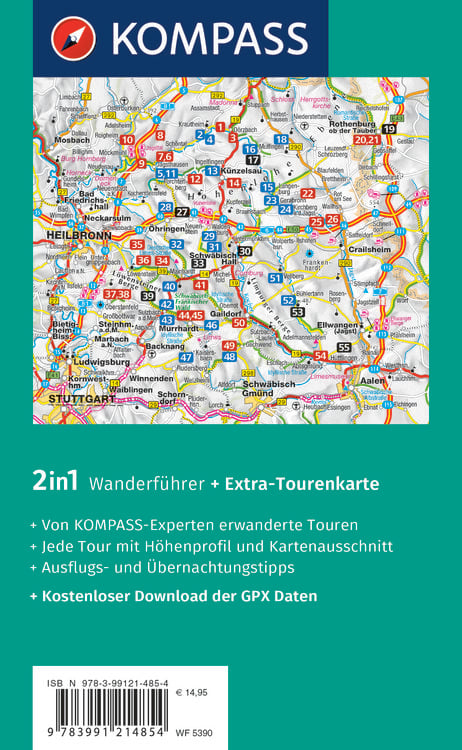 Produktbild: KOMPASS Wanderf&uuml;hrer Hohenlohe, Mainhardter Wald, L&ouml;wensteiner und Ellwanger Berge, 55 Touren