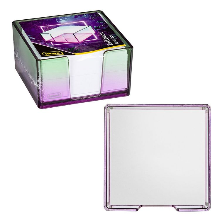 Produktbild: Idena Zettelbox Bicolor Acryl 450 Blatt 80g/m&sup2; pink/gr&uuml;n 103x103x57mm