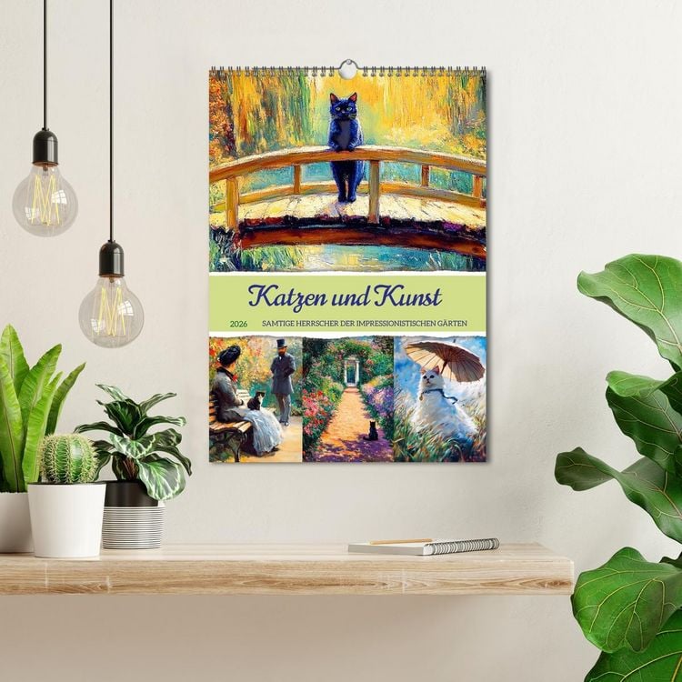 Produktbild: Katzen und Kunst - Samtige Herrscher der impressionistischen G&auml;rten (Wandkalender 2026 DIN A3 hoch), CALVENDO Monatskalender