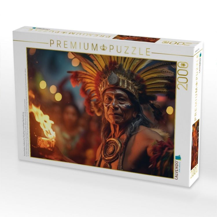 Produktbild: CALVENDO Puzzle Feuerschatten: Indianischer H&auml;uptling in m&auml;chtiger Beschw&ouml;rung | 2000 Teile Lege-Gr&ouml;&szlig;e 90x67cm Foto-Puzzle f&uuml;r gl&uuml;ckliche Stunden