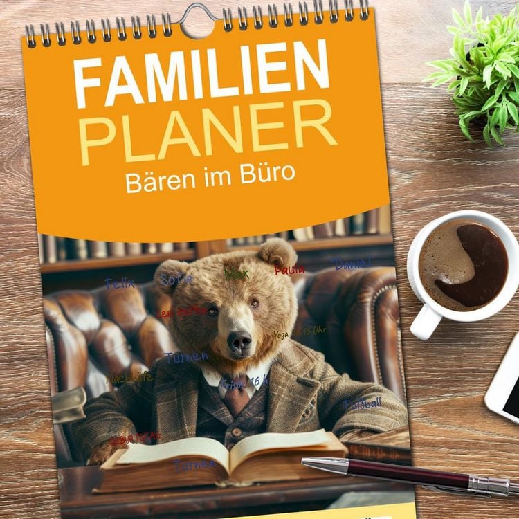 Produktbild: Familienplaner 2026 - B&auml;ren im B&uuml;ro mit 5 Spalten (Wandkalender, 21 x 45 cm) CALVENDO