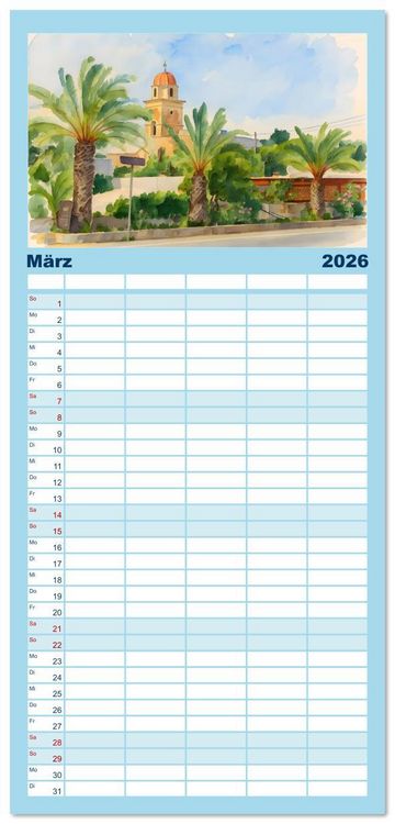 Produktbild: Familienplaner 2026 - Kretische Impressionen mit 5 Spalten (Wandkalender, 21 x 45 cm) CALVENDO