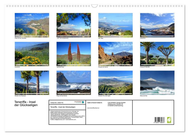 Produktbild: Teneriffa - Insel der Gl&uuml;ckseligen (Wandkalender 2026 DIN A2 quer), CALVENDO Monatskalender