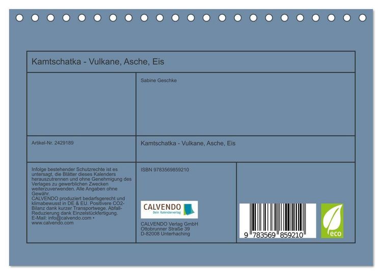 Produktbild: Kamtschatka - Vulkane, Asche, Eis (Tischkalender 2027 DIN A5 quer), CALVENDO Monatskalender