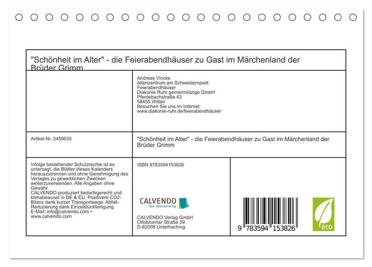 Produktbild: "Sch&ouml;nheit im Alter" - die Feierabendh&auml;user zu Gast im M&auml;rchenland der Br&uuml;der Grimm (Tischkalender 2027 DIN A5 quer), CALVENDO Monatskalender