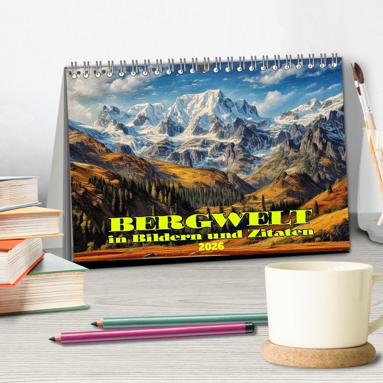 Produktbild: Bergwelt in Bildern und Zitaten (Tischkalender 2026 DIN A5 quer), CALVENDO Monatskalender
