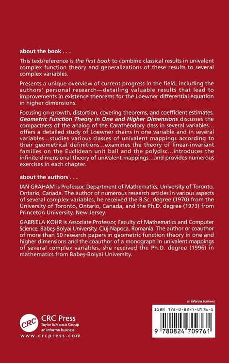 Produktbild: Geometric Function Theory in One and Higher Dimensions