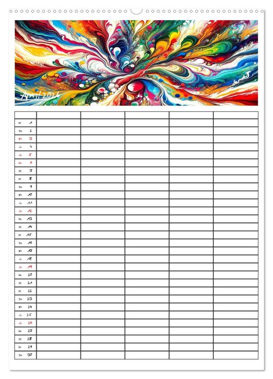 Produktbild: Pouring Art Familienplaner - Durch das Jahr mit KI-kreierter Pouring Kunst (hochwertiger Premium Wandkalender 2026 DIN A2 hoch), Kunstdruck in Hochglanz