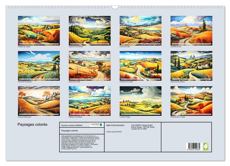 Produktbild: Paysages color&eacute;s (Calendrier mural 2026 DIN A2 vertical), CALVENDO calendrier mensuel
