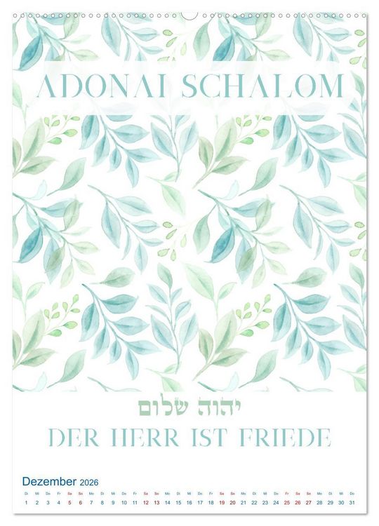 Produktbild: Hebr&auml;ische Namen Gottes aus der Torah (hochwertiger Premium Wandkalender 2026 DIN A2 hoch), Kunstdruck in Hochglanz