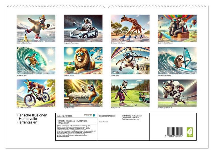 Produktbild: Tierische Illusionen - Humorvolle Tierfantasien (hochwertiger Premium Wandkalender 2026 DIN A2 quer), Kunstdruck in Hochglanz