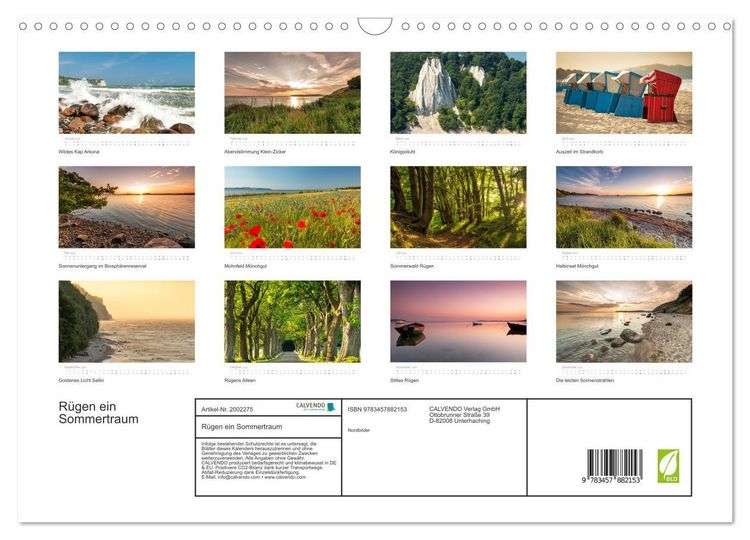 Produktbild: R&uuml;gen ein Sommertraum (Wandkalender 2026 DIN A3 quer), CALVENDO Monatskalender