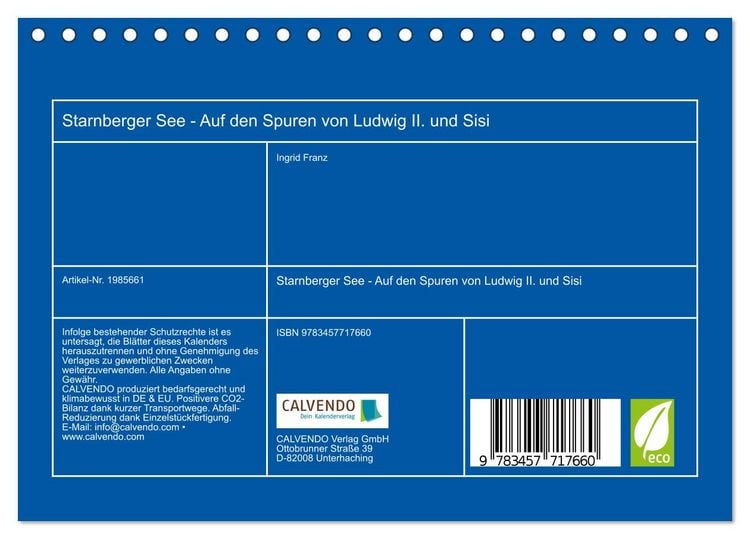 Produktbild: Starnberger See - Auf den Spuren von Ludwig II. und Sisi (Tischkalender 2026 DIN A5 quer), CALVENDO Monatskalender