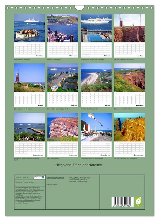 Produktbild: Helgoland, Perle der Nordsee (Wandkalender 2026 DIN A3 hoch), CALVENDO Monatskalender