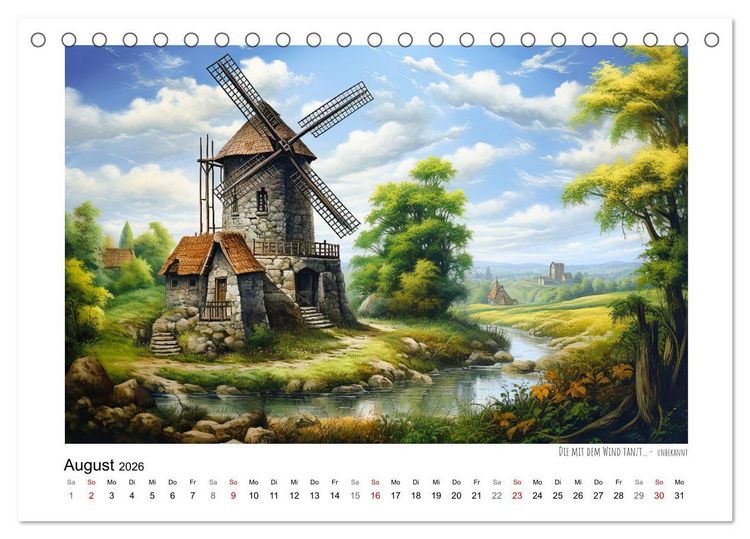 Produktbild: Windm&uuml;hlenzauber (Tischkalender 2026 DIN A5 quer), CALVENDO Monatskalender