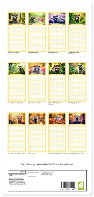 Produktbild: Familienplaner 2026 - Frech, flauschig, fantastisch - Der Waschb&auml;ren-Kalender mit 5 Spalten (Wandkalender, 21 x 45 cm) CALVENDO