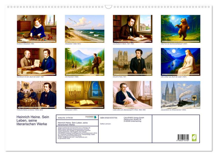 Produktbild: Heinrich Heine. Sein Leben, seine literarischen Werke (Wandkalender 2026 DIN A2 quer), CALVENDO Monatskalender