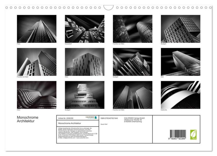 Produktbild: Monochrome Architektur (Wandkalender 2026 DIN A3 quer), CALVENDO Monatskalender