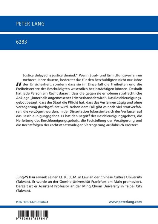 Produktbild: Das strafprozessuale Beschleunigungsgebot in Gesetzgebung und Rechtsprechung Deutschlands und Taiwans